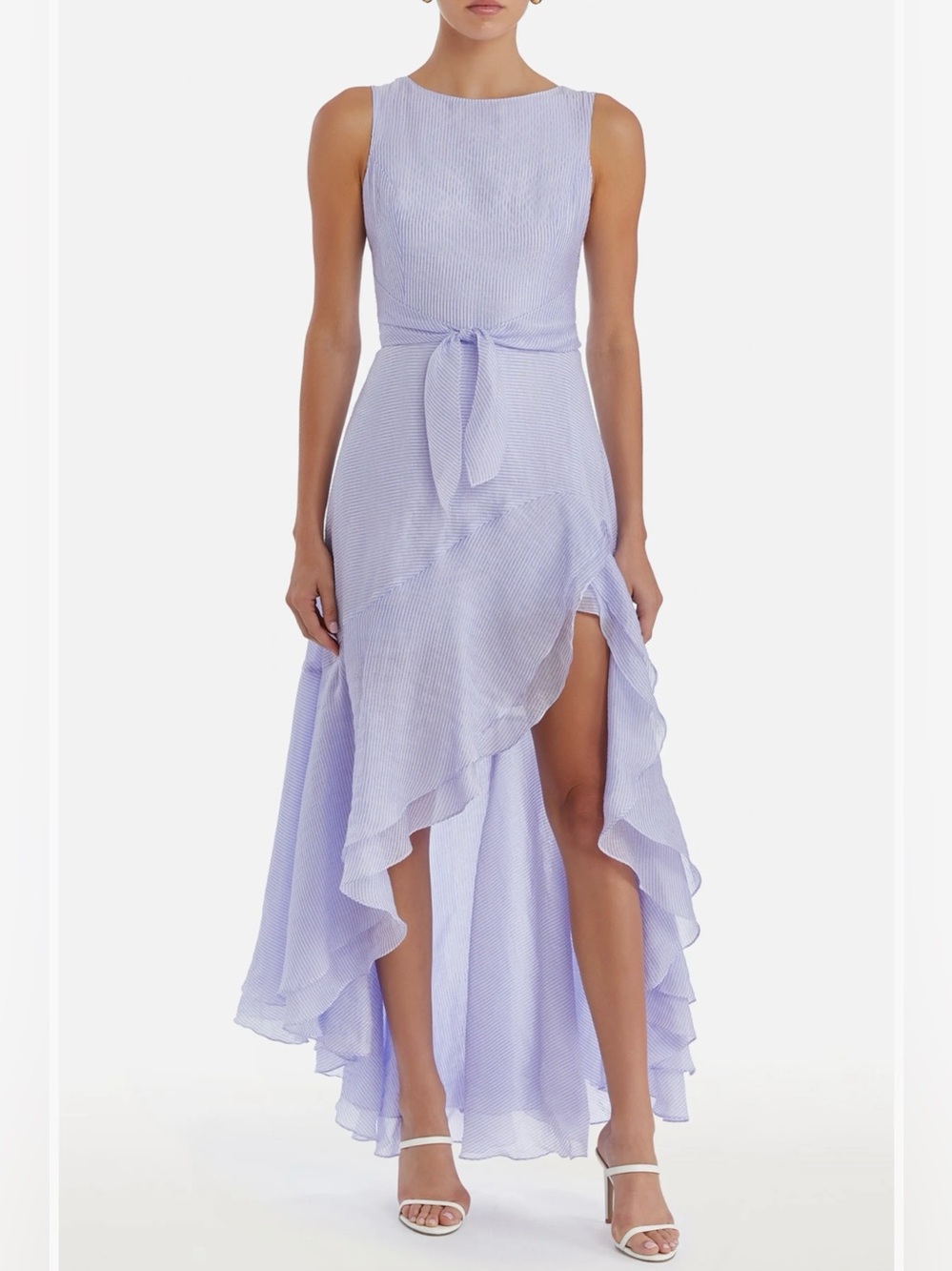 Amanda Uprichard NWT Casella Stripe High-Low Ruffle Dress with Waist Tie - Picture 1 of 15
